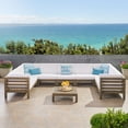 thumbnail image 2 of Graham Outdoor 9 Seater Acacia Wood Sectional Sofa Set, Gray Finish, White, 2 of 8