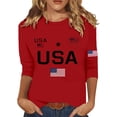 thumbnail image 2 of Conairie Womens 4th of July Shirt Relaxed Fit Crew Neck Long Sleeve Patriotic T Shirt USA Letter Print Basic Blouses Vacation Clothes Red M, 2 of 4