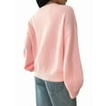 thumbnail image 3 of Suéter Informal Cómodo de Color Liso con Cuello en V, Larga y Punto Acanalado Suave para Mujer. Rosa L, 3 of 7