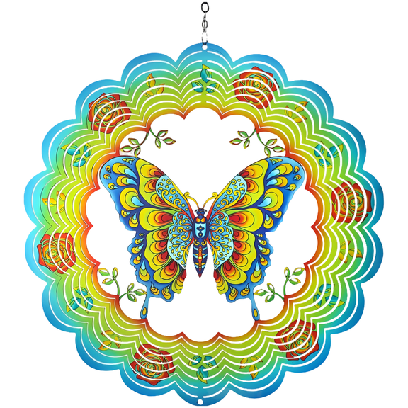 Stainless Steel Mandala Wind Spinner, 12 in 3D Metal Wind Spinner Outdoor Decor, Multi-Color Garden Hanging Ornament with Swivel Hook, Perfect Cut for Home, Patio, Lawn, Yard
