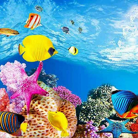 Aquarium background paper HD picture 3d three-dimensional fish tank wallpaper background painting double sided aquarium decorative fish tank sticker（40*82cm）