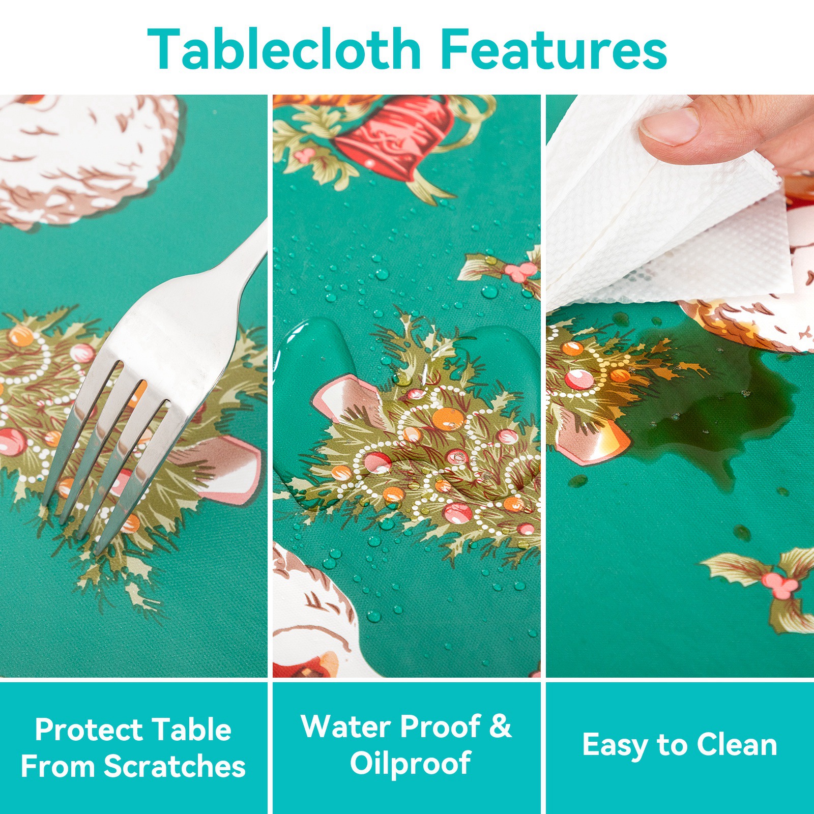 RAY STAR Round Christmas Tablecloth 60 inches - Christmas Decorations for Home 100% Water Resistant Christmas Table Cloth
