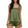 thumbnail image 4 of biudgviw Womens Silk Pajama Set Bow Tie Knot Tank Top Sleepwear Square Neck Sleeveless Nightwear 2 Piece Satin Pjs Shorts Set, 4 of 6