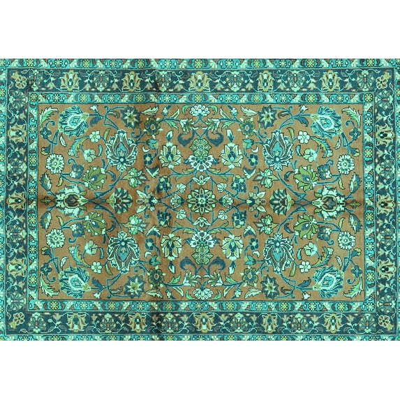 Ahgly Company Indoor Rectangle Abstract Turquoise Blue Contemporary Area Rugs, 2' x 5'