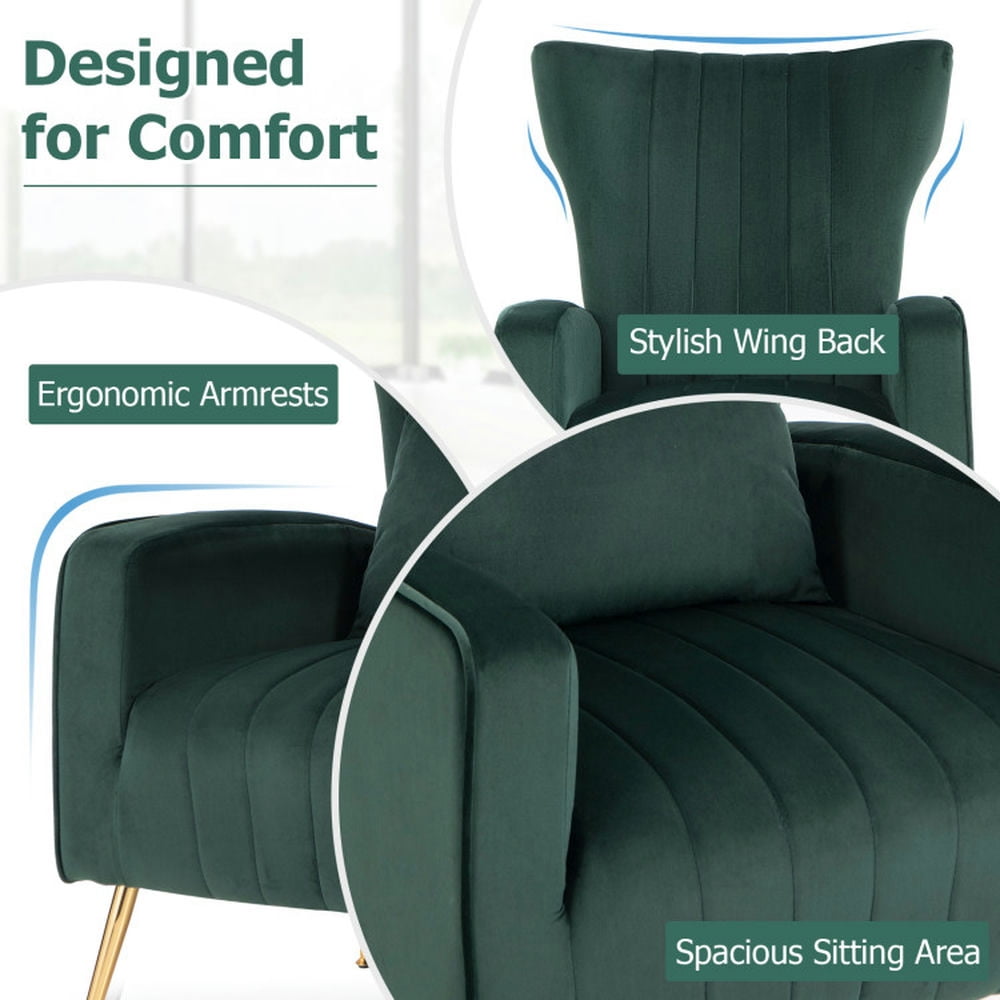 Finihen Accent Chair, Wingback Accent Armchair, Modern Accent Chair, Velvet Upholstered Wingback Chair with Lumbar Pillow and Golden Metal Legs, for Living Room, Bedroom, Turquoise Finihen Accent Chair, Wingback Accent Armchair, Modern Accent Chair, Velvet Upholstered Wingback Chair with Lumbar Pillow and Golden Metal Legs, for Living Room, Bedroom, Turquoise