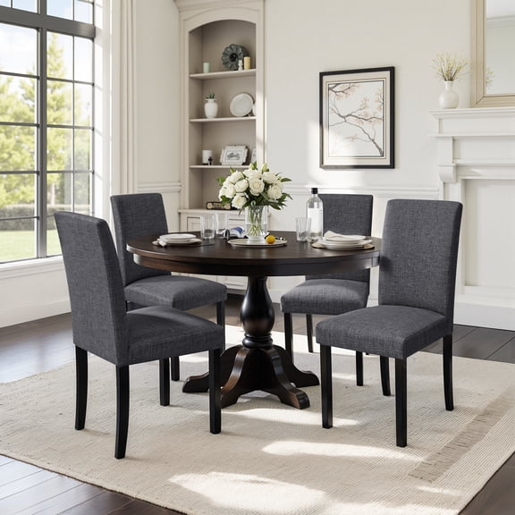 Dining Room Chairs Set of 4, Parsons Diner Chairs Fabric Side Kitchen Chairs Dark Gray