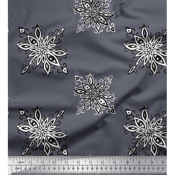 Soimoi Cotton Duck Fabric Floral Block Print Fabric by The Yard 42 Inch Wide