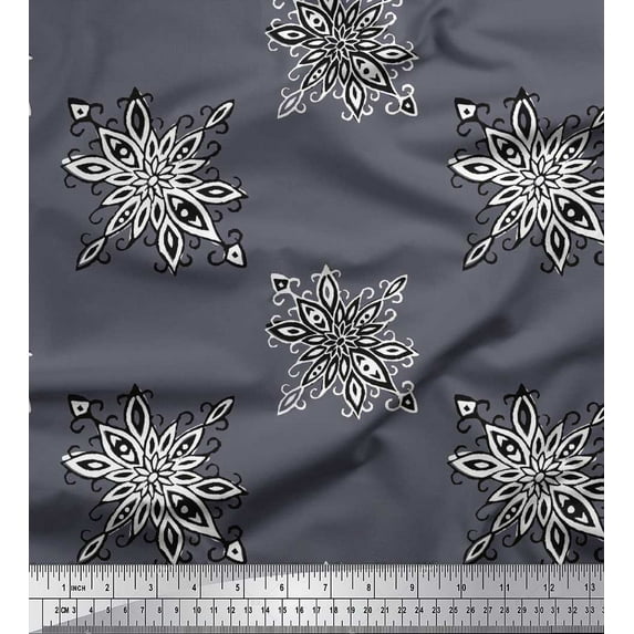 Soimoi Satin Silk Fabric Floral Block Print Sewing Fabric Yard 42 Inch Wide