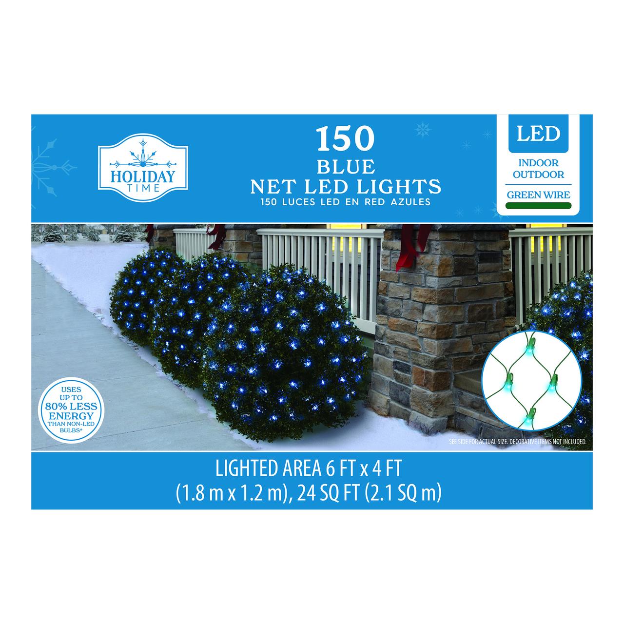 150Count Blue LED Net Christmas Lights with Green Wire, 24 Sq. Ft