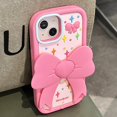 thumbnail image 3 of Pink Bow-Knot Phone Case Compatible with iPhone 14 Pro Max, Cute 3D Korea Dopamine Cartoon Pink Bow Tie iPhone Cases with Butterfly Folding Stand Shockproof Silicone Soft Case, 3 of 12
