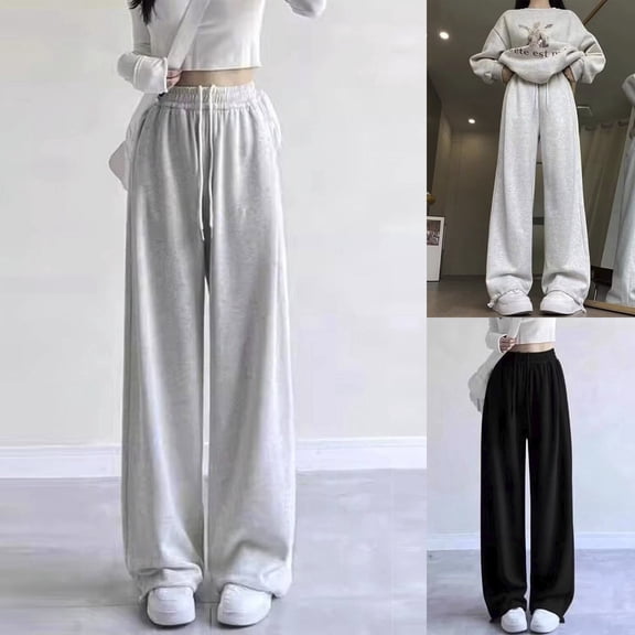 jiaxiM Girls Wide Leg Sweatpants Baggy Drawstring High Waisted Joggers Lounge Sweat Pants with Pockets 2026 Spring
