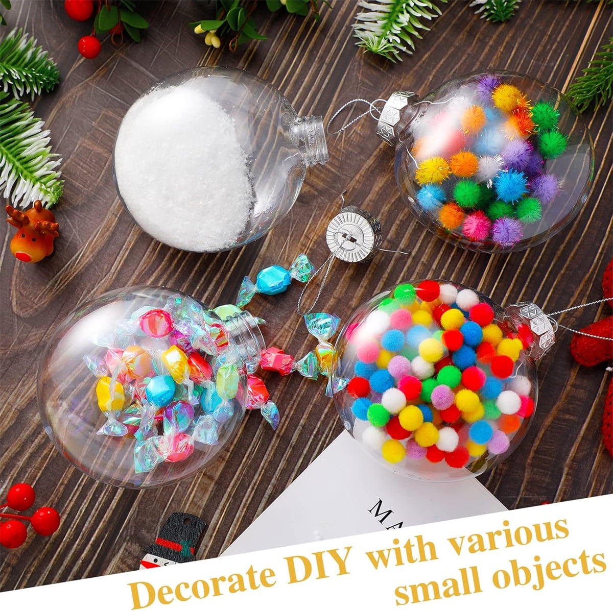 Tutuviw 36 Pcs 3in Christmas Ball Ornaments DIY Flat Fillable Ornament Balls Clear Plastic Fillable Hanging Ornament Ball Christmas Bulbs Fillable Flat Disc for DIY Crafts Projects Christmas Decor