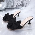 thumbnail image 5 of Hinvhai Women's Bowknot Stilettos Heels Mules Sandals Slip on Bow Heels Wedding Bridal Party Dress Shoes Black 6(37), 5 of 9