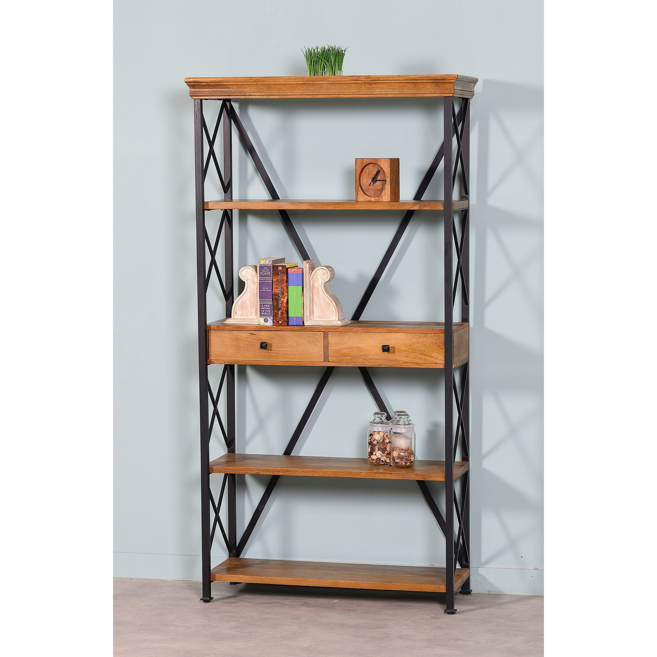 Dakota Wood Metal Tall Etagere Bookshelf