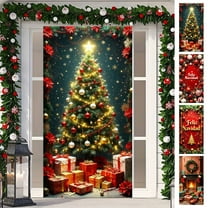 Lwlmwt Christmas Door Banner 70x35 Inch - Extra Wide Holiday Door Drape Designs, Perfect for Winter Party Background, Front Entrance Decor and Seasonal Indoor/Outdoor Celebration Display