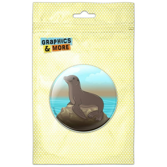 Sea Lion on Rock Seal Pinback Button Pin Badge
