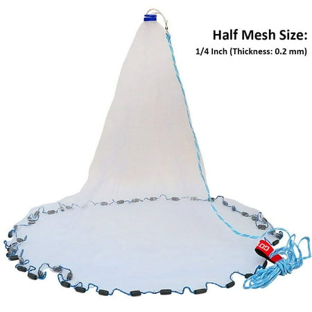 12 Inch Fish Net Goture American Saltwater Fishing Cast Net for Bait Trap Fish 4ft/6ft/8ft/10ft/12ft Radius, 1/4 Inch Mesh Size ()