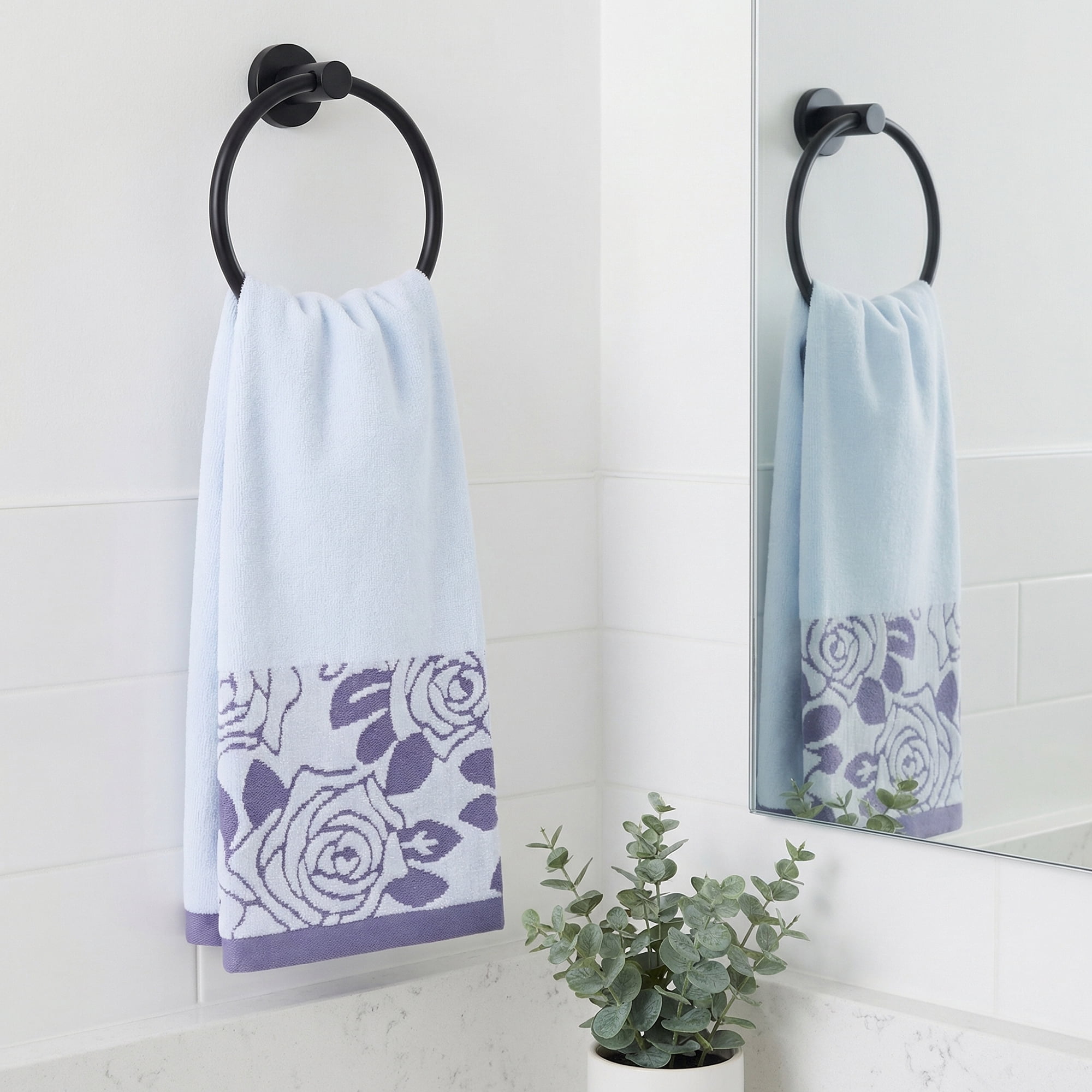 Unique Bargains 2 Pack Pure Cotton Rose Jacquard Hand Towels Blue 29" x 13"