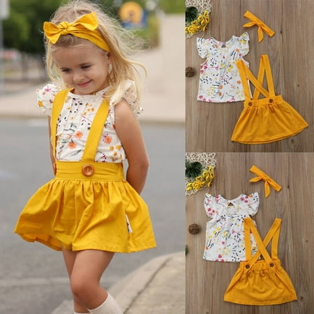 2018 Toddler Girls Baby Clothes Floral Tops+Belt Skirt Dress 3PCS Outfits Set