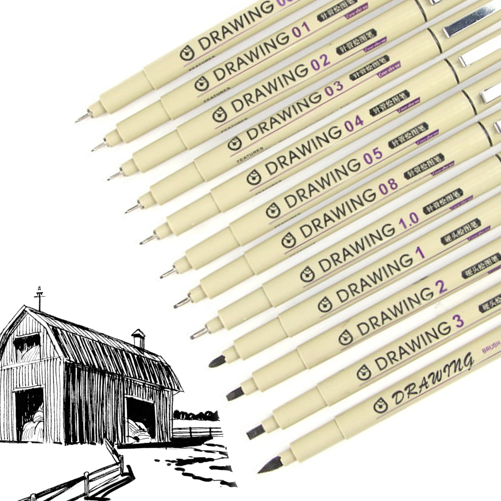 Set Of 9 Black Micro-pen Fineliner Ink Pens, Waterproof Archival Ink,  Multiliner, Sketching, Anime, Artist Illustration, Technical Drawing,  Office Doc