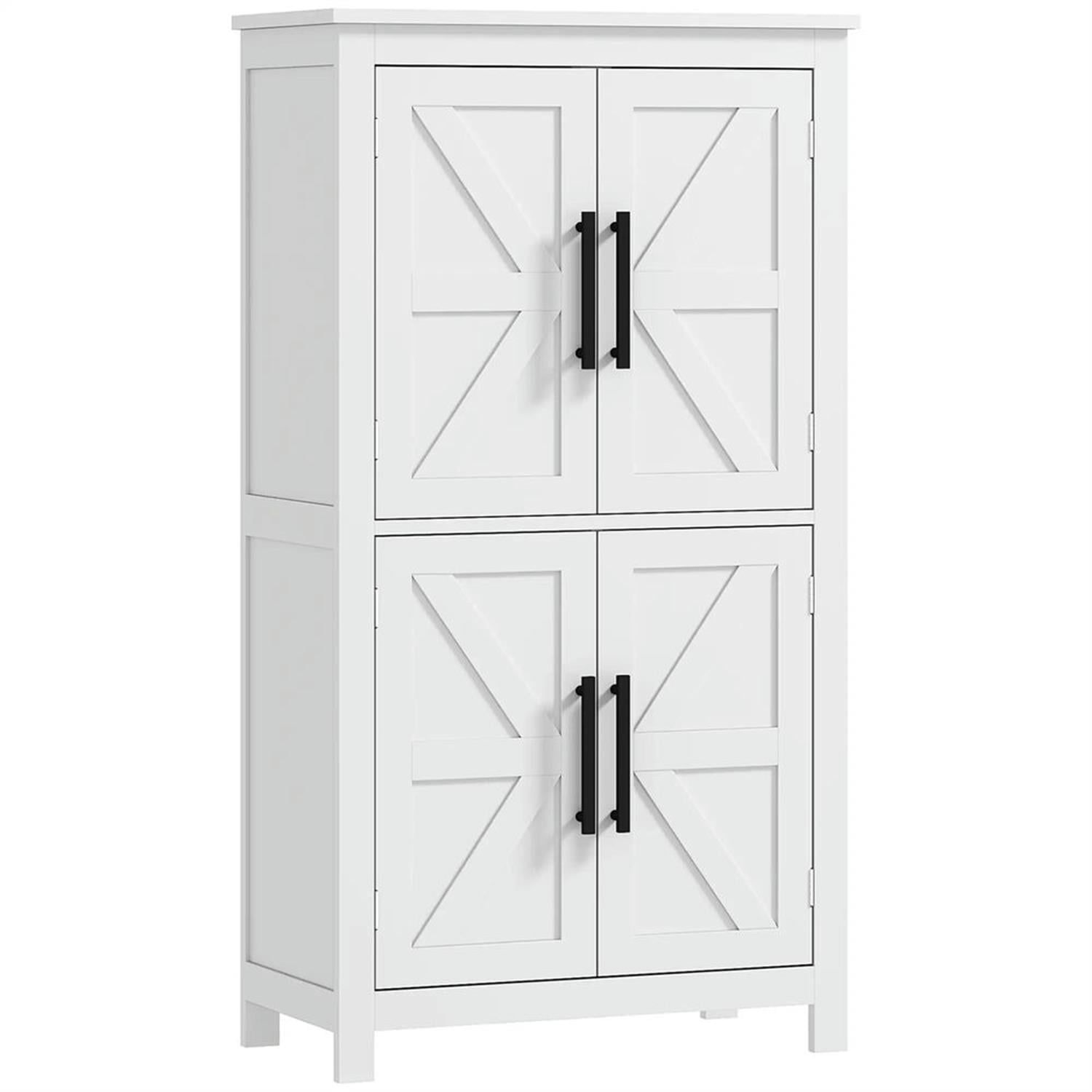 Demi Bonn 43" Farmhouse Bathroom Floor Cabinet, Freestanding Storage Cabinet with Adjustable Shelf and 4 Doors, for Living room, Entryway, Kitchen, White