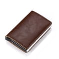 thumbnail image 3 of Cartera delgada para hombres - Cartera minimalista con bloqueo RFID para tarjetas de crédito comerciales con bolsillo para dinero Estuche para tarjetas de metal (marrón), 3 of 5