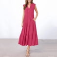 thumbnail image 6 of Womens Ruffle Tiered Maxi Dress Sleeveless V Neck Summer Casual Tank Sundress Cozy Flowy Long Dress (S, Hot Pink), 6 of 7