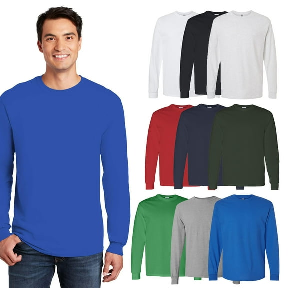 Gildan Men's Heavy Cotton Long Sleeve T-Shirt, Men’s Bulk Cotton T-Shirts, Mix Color, Pack 9, S
