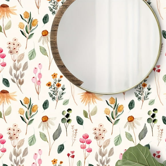 1pc Light-colored Plant Leaf Mural, Fresh Floral Wallpaper, Peel And Stick, Textured Floral Wall Sticker, Removable Waterproof Wallpaper 17.7in*78.7in