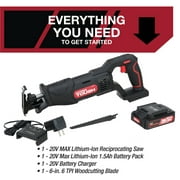 Hyper Tough 20V Max Lithium-ion Cordless Reciprocating Saw, Variable Speed, Keyless Blade Change, with 1.5Ah Lithium-Ion Battery and Charger, Wood Blade and LED Light