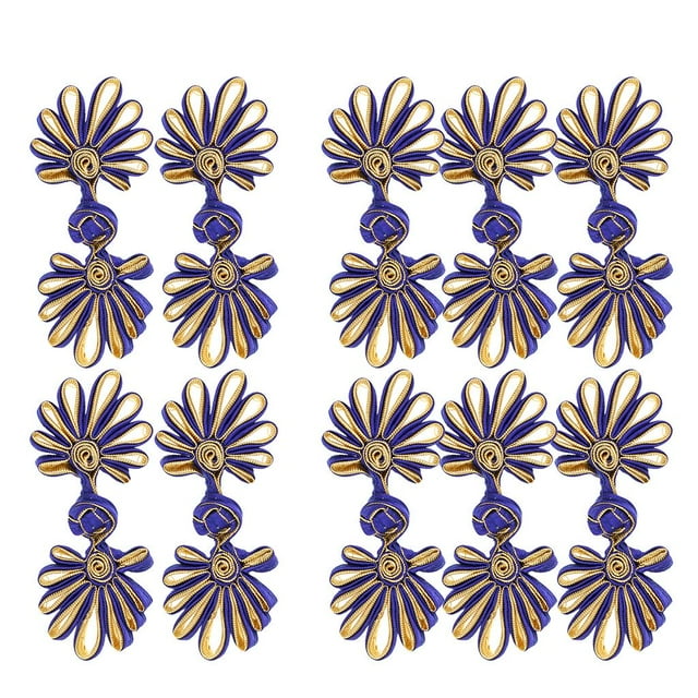 Maytalsory Handmade Sewing Accessories Frog Knot Closure Buttons Chinese Frog Knot Flower Fastener Set Cheongsam Buttons sapphire and gold