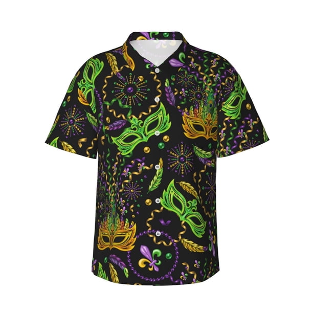 Fotbe Carnival Mardi Gras3 Camisa Hawaiana para Hombre Unisex – Camisa Casual de Verano con Botones de Manga Corta de Algodón y Lino,XX-Large
