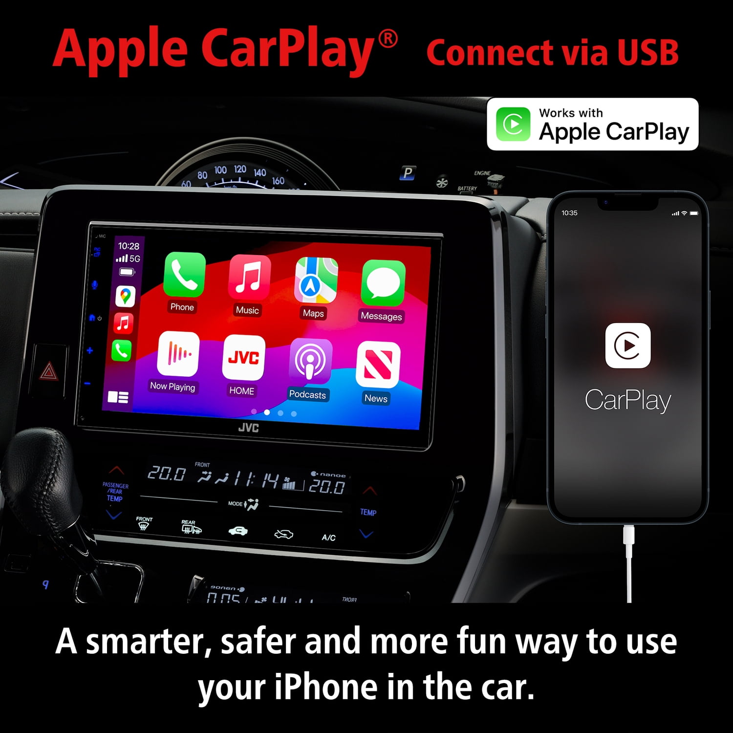 JVC KW-M595BT 6.8-In. Car In-Dash Unit, Double-DIN/Single-DIN Digital Receiver with WSVGA Touch Screen, Android Auto/Apple CarPlay, and SiriusXM Ready
