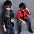 thumbnail image 4 of Spring Autumn Red Black Kids Boys Girls Leather Coat for Children PU Leather Cool Jackets for Girls Solid Fshion Full Outerwear, 4 of 5