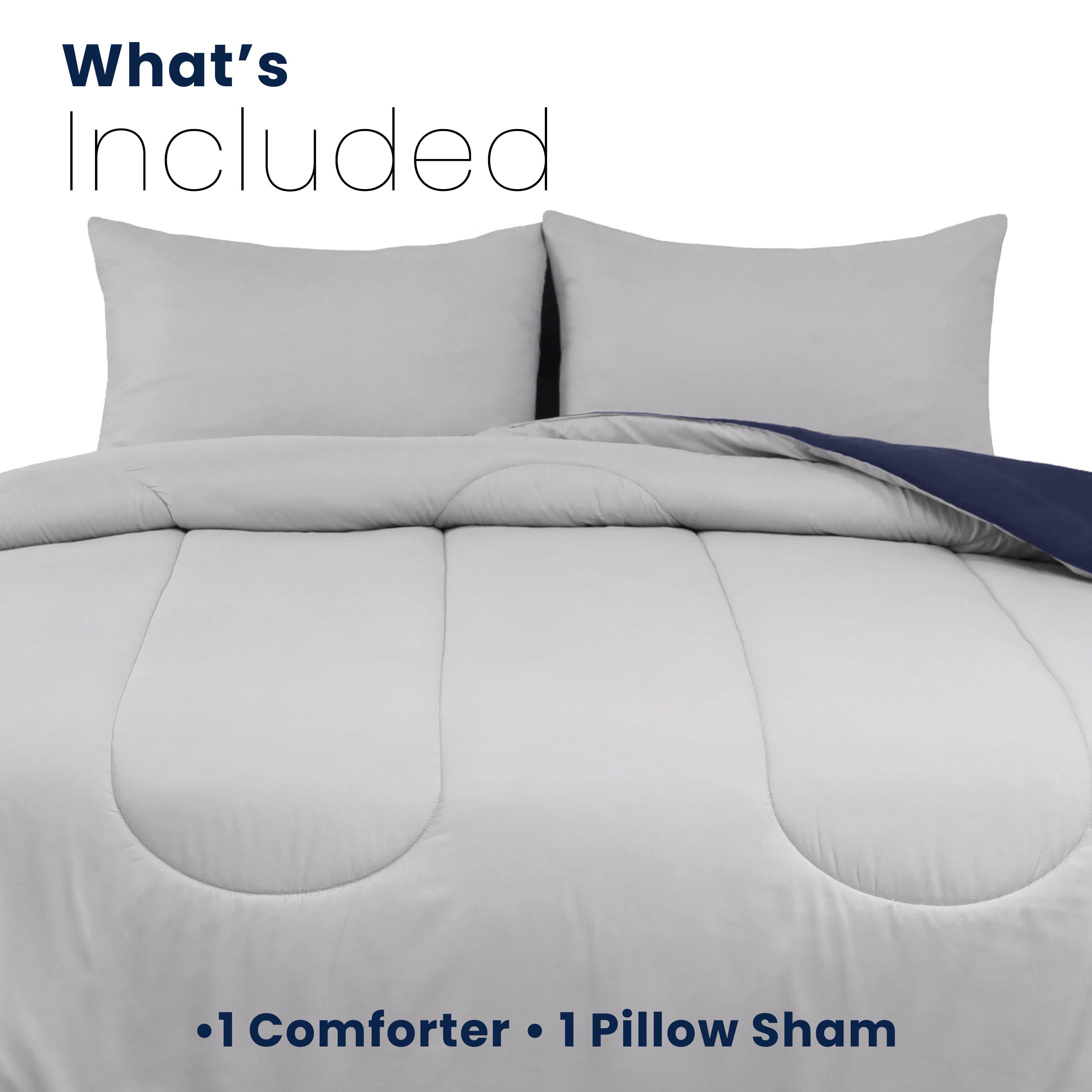 Martex 2-Piece Twin Reversible Comforter Set | Super Soft Lightweight | Light Grey/Navy