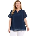 thumbnail image 4 of Women's Plus Size Blouses Pin Dots Round Neck Cute Basic Top Navy Blue 1X, 4 of 7