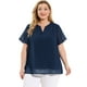 thumbnail image 4 of Women's Plus Size Blouses Pin Dots Round Neck Cute Basic Top Navy Blue 4X, 4 of 7