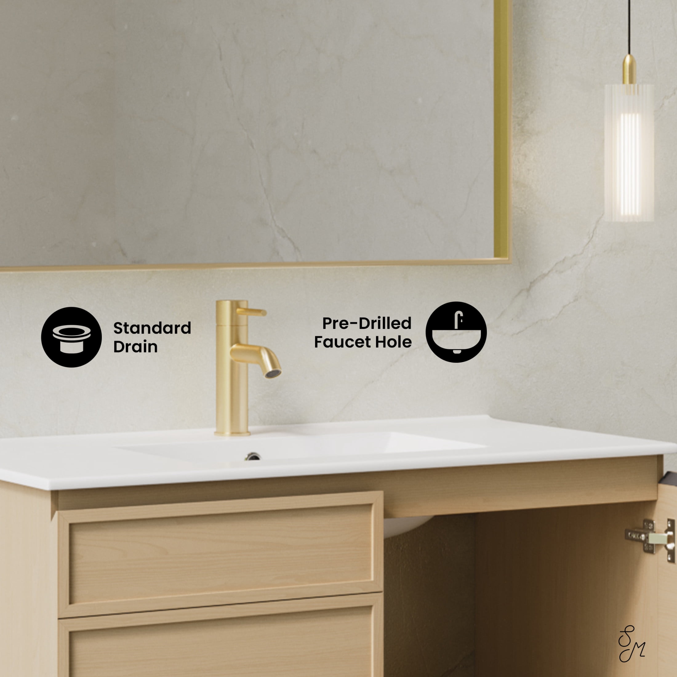 St. Tropez 36" Wall-Mounted Bathroom Vanity in Natural Oak with Sink Top