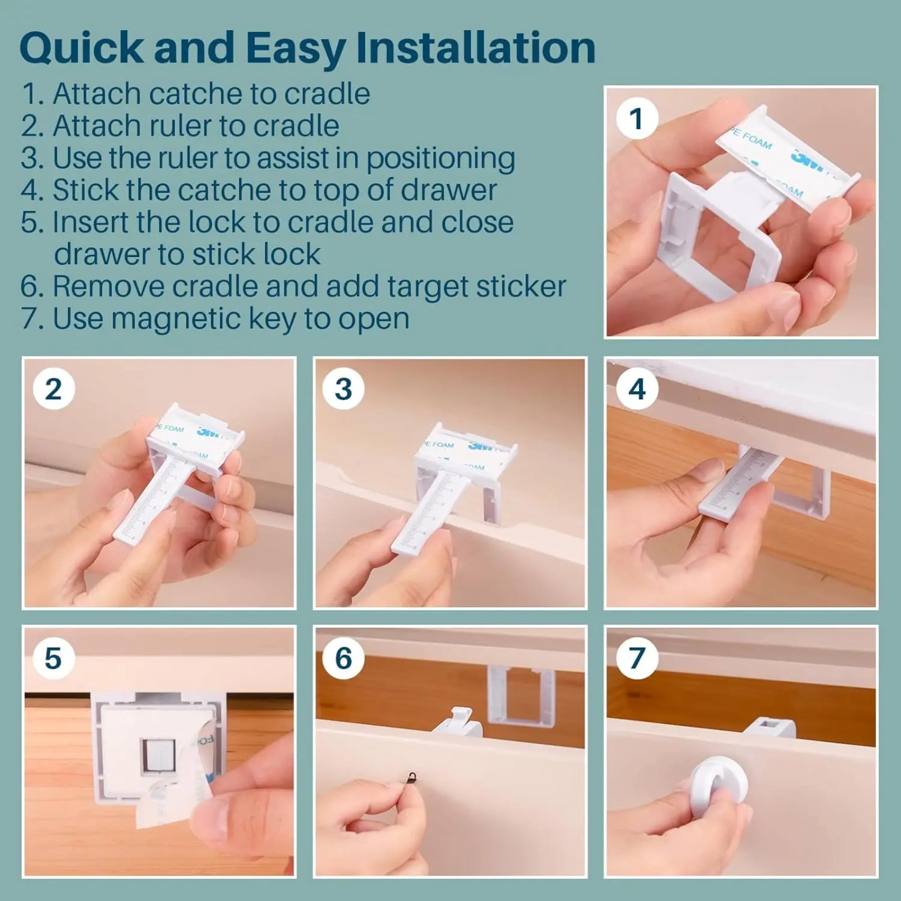 Child Proof Magnetic Cabinet Locks Baby Safety Locks for Fridge Drawers Invisible Design Hassle Free Installation