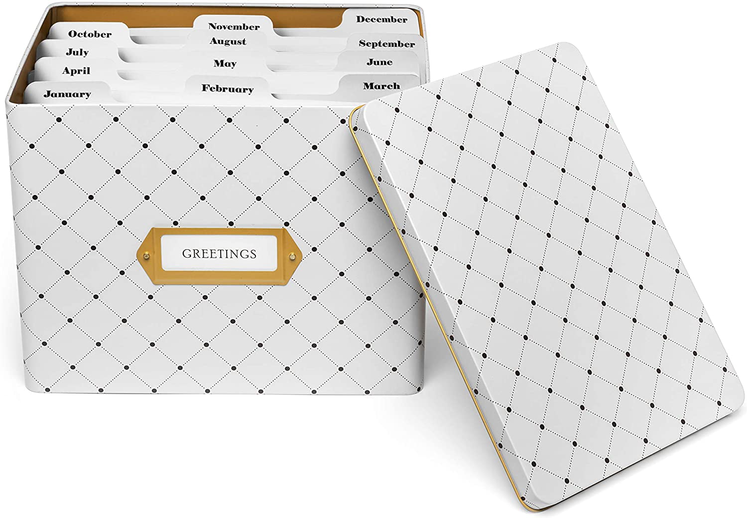  Jot & Mark Greeting Card Organizer Box Set  Decorative Recipe  Tin Box, Tab Dividers, Matching Greeting Cards and Envelopes (Dots) :  Office Products