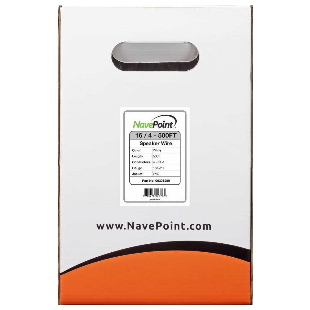 NavePoint 500ft In Wall Audio Speaker Cable Wire CL2 16/4 AWG Gauge 4 Conductor Bulk White