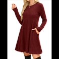 thumbnail image 3 of Vestido de Larga para Mujer, Cuello Redondo, Cintura Alta, Túnica con Bolsillos Vino Tinto L, 3 of 6