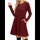 thumbnail image 3 of Vestido de Larga para Mujer, Cuello Redondo, Cintura Alta, Túnica con Bolsillos Vino Tinto L, 3 of 6