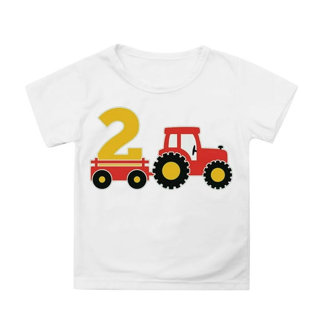 Hiiyo Graphic Tee for Boys Farm Tractor Print Short Sleeve T-Shirt, Sizes 3-13