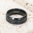 thumbnail image 3 of 8mm Tungsten Ring for Men Black Wedding Bands with Center Groove Beveled Edges Comfort Fit, 3 of 5