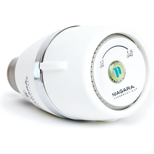 Niagara N2610 Shower Head - Bi-Max Adjustable Flow Rate (1.0/1.5 GPM) California Compliant White - Adjustable Water Saving High Pressure Low Flow