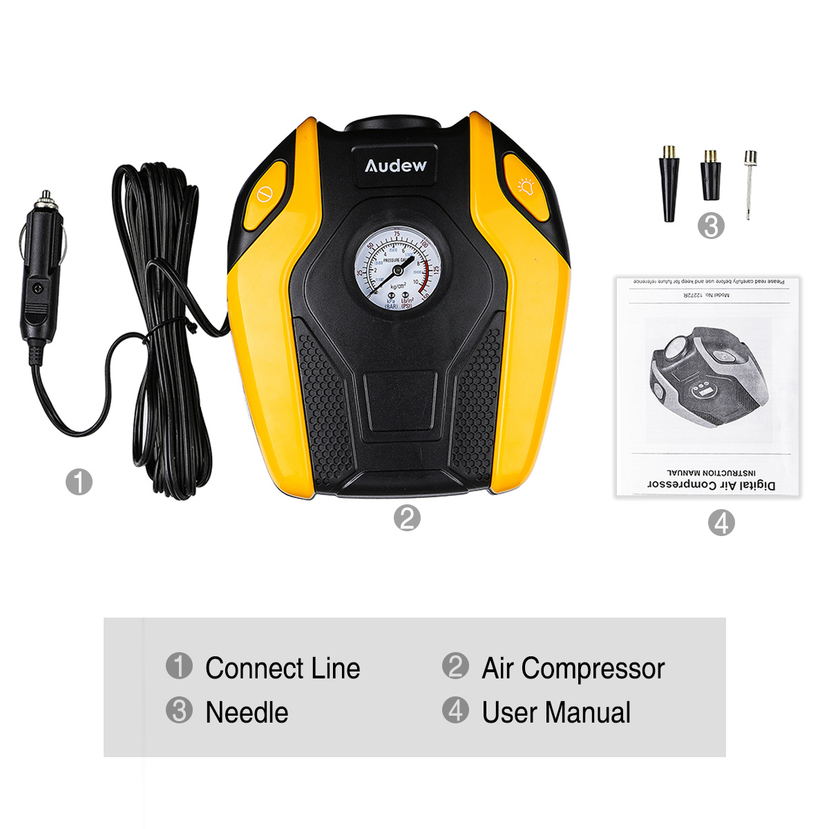 AUGIENB Portable Electric Air Compressor Pump,Tire Inflator with Gauge