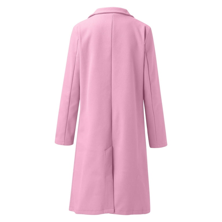 MRULIC coat for women Women s Wool Thin Coat Trench Jacket Ladies Slim Long Overcoat Outwear Women s Jackets Coats Pink 4XL