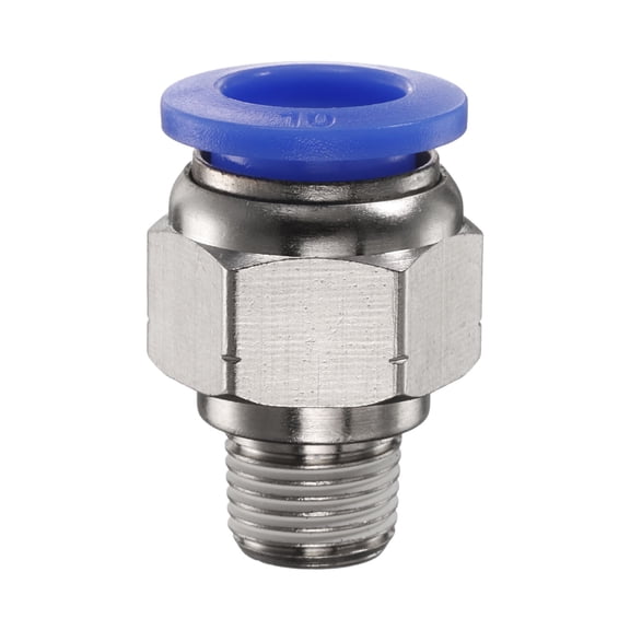 Uxcell Push to Connect Fitting 10mm Tube OD x 1/8" NPT Thread Male Straight Quick Connector Copper Air Line Hose Fittings for Industry Air System PC10-N01, Blue