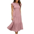 thumbnail image 3 of Qiylii Women Solid Color Summer Corset Dresses, Round Neck Short Fly Sleeve Pleated Chest Cake Skirt Garment Dress, 3 of 6